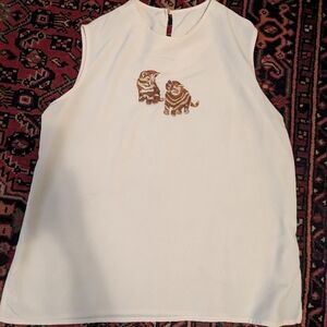 BonWorth Cream Sleeveless Top with Brown Embroidery